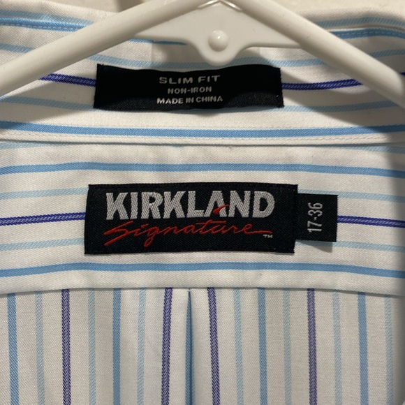 Kirkland Signature Men's Blue Striped Shirt 17 x 36 🌟 - Picture 2 of 6